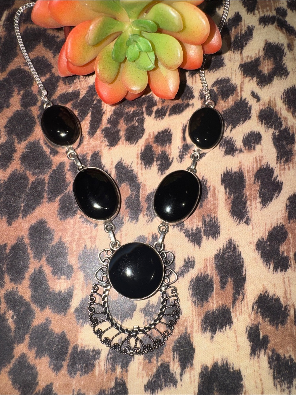 Botswana Agate & Onyx Silver Necklace